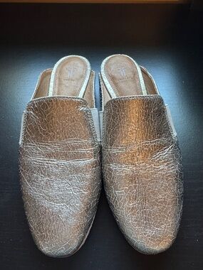 FRYE Gold Foil Leather Mules